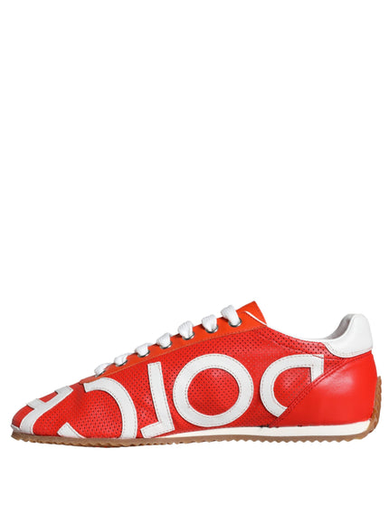 Dolce & Gabbana Red White Leather Logo Casual Sneakers Shoes