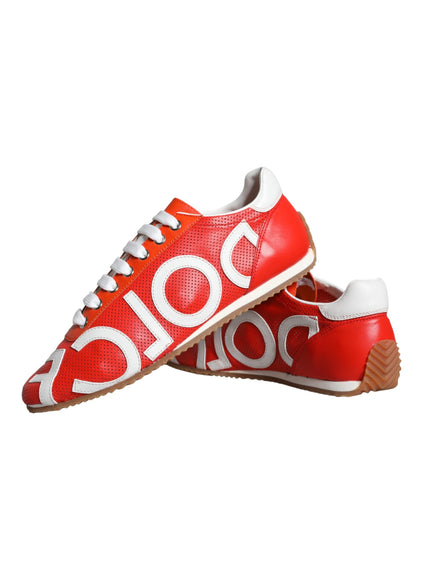 Dolce & Gabbana Red White Leather Logo Casual Sneakers Shoes