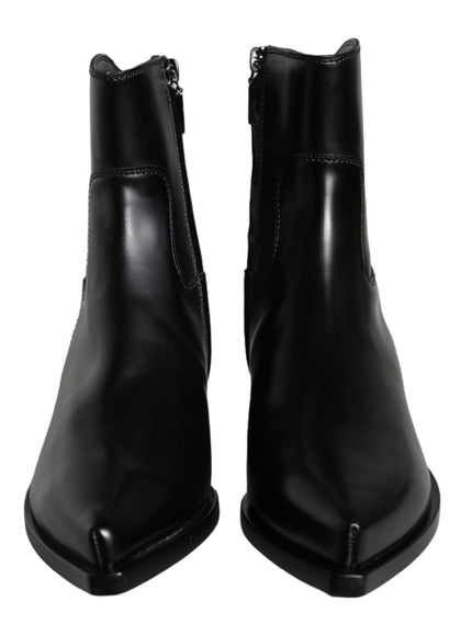 Dolce & Gabbana Black Leather Ankle Boots Booties Shoes