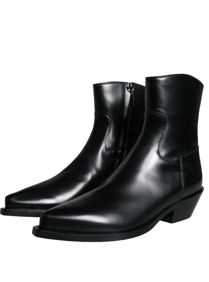 Dolce & Gabbana Black Leather Ankle Boots Booties Shoes