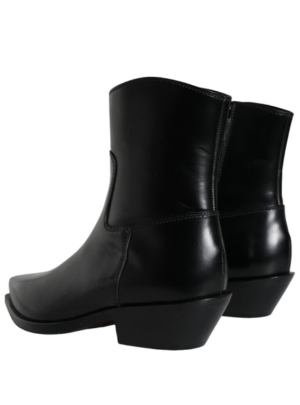 Dolce & Gabbana Black Leather Ankle Boots Booties Shoes