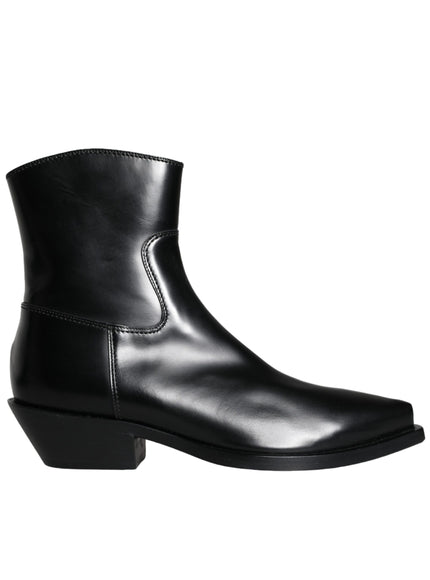 Dolce & Gabbana Black Leather Ankle Boots Booties Shoes