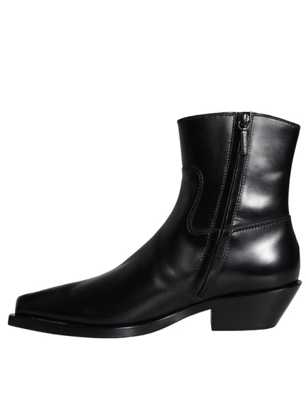 Dolce & Gabbana Black Leather Ankle Boots Booties Shoes