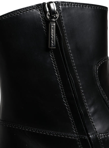 Dolce & Gabbana Black Leather Ankle Boots Booties Shoes