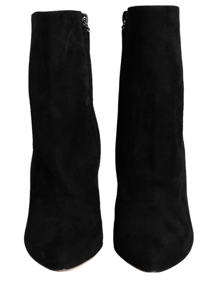 Dolce & Gabbana Black Suede Leather Mid Calf Boots Shoes