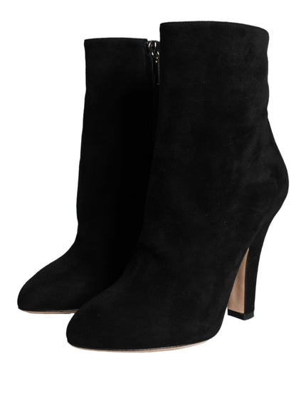 Dolce & Gabbana Black Suede Leather Mid Calf Boots Shoes