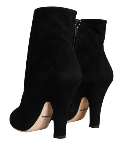 Dolce & Gabbana Black Suede Leather Mid Calf Boots Shoes