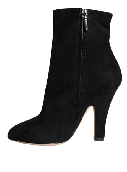 Dolce & Gabbana Black Suede Leather Mid Calf Boots Shoes