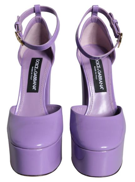 Dolce & Gabbana Purple Leather Platform Ankle Strap Sandals Shoes