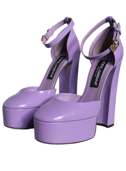 Dolce & Gabbana Purple Leather Platform Ankle Strap Sandals Shoes