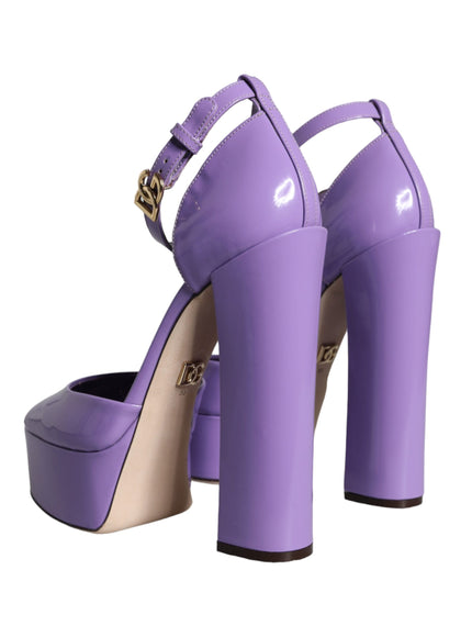 Dolce & Gabbana Purple Leather Platform Ankle Strap Sandals Shoes