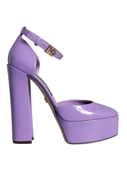 Dolce & Gabbana Purple Leather Platform Ankle Strap Sandals Shoes