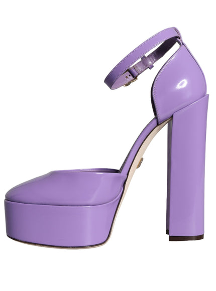 Dolce & Gabbana Purple Leather Platform Ankle Strap Sandals Shoes