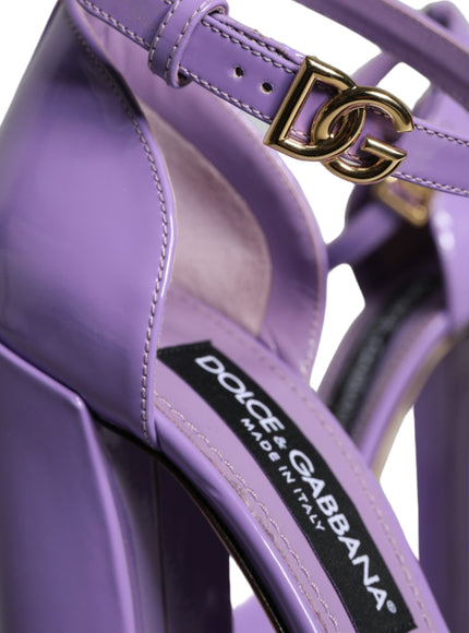 Dolce & Gabbana Purple Leather Platform Ankle Strap Sandals Shoes