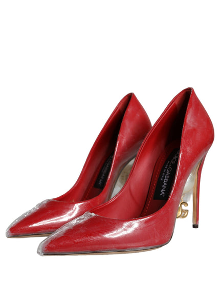 Dolce & Gabbana Red Patent Leather Faux Pearl Heels Pumps Shoes