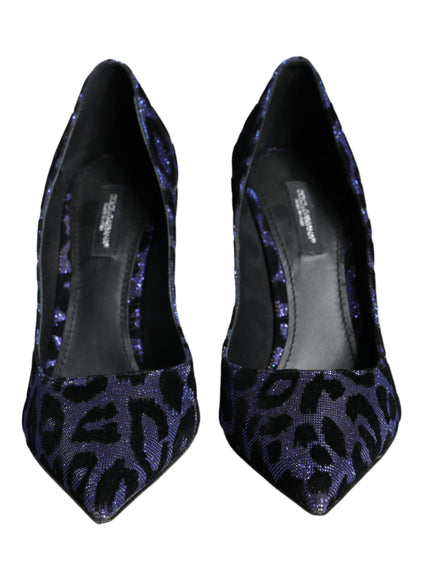 Dolce & Gabbana Dark Blue Leopard Lurex Heels Pumps Shoes