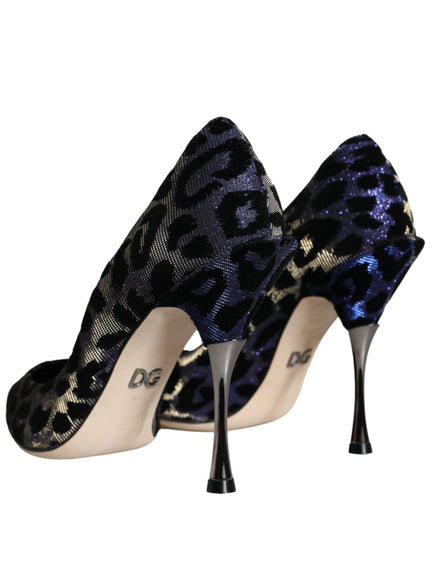 Dolce & Gabbana Dark Blue Leopard Lurex Heels Pumps Shoes