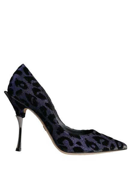 Dolce & Gabbana Dark Blue Leopard Lurex Heels Pumps Shoes