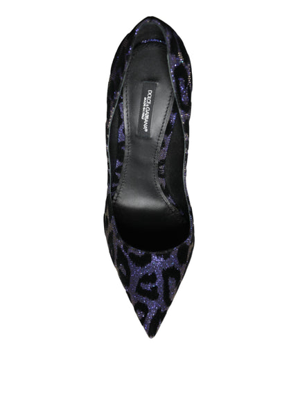 Dolce & Gabbana Dark Blue Leopard Lurex Heels Pumps Shoes