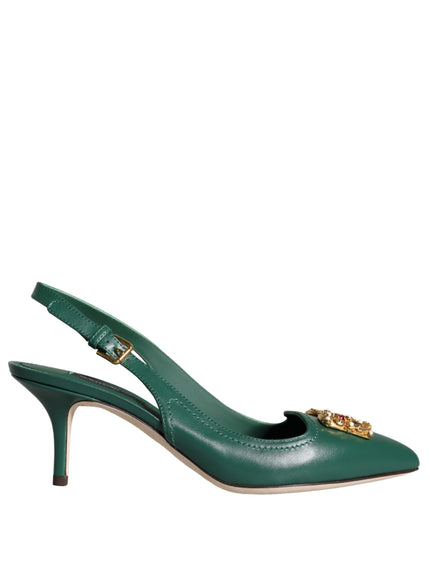 Dolce & Gabbana Dark Green DG Amore Leather Slingbacks Shoes