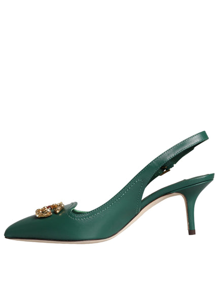 Dolce & Gabbana Dark Green DG Amore Leather Slingbacks Shoes