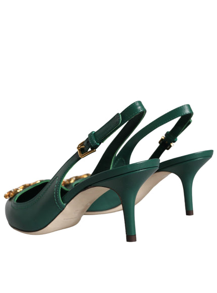 Dolce & Gabbana Dark Green DG Amore Leather Slingbacks Shoes