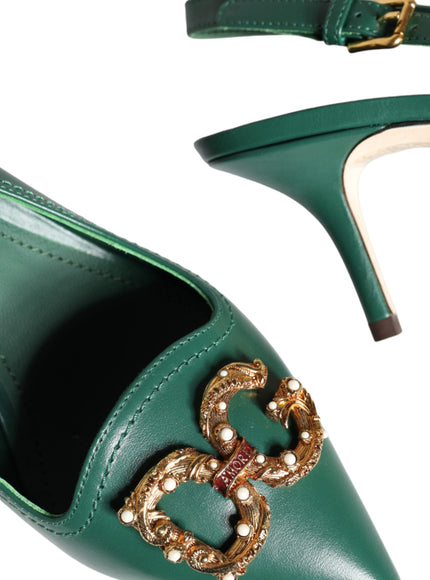 Dolce & Gabbana Dark Green DG Amore Leather Slingbacks Shoes