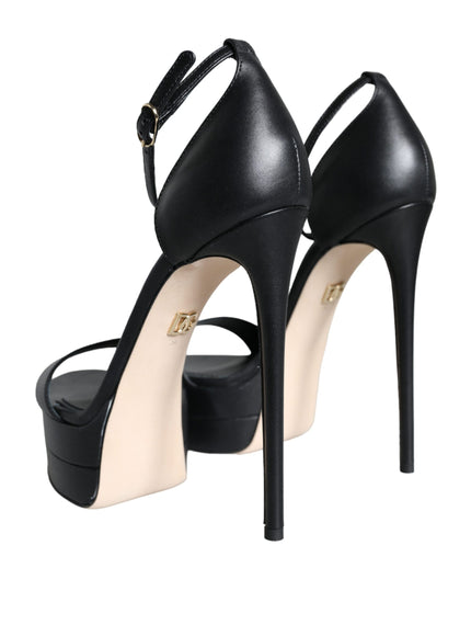 Dolce & Gabbana Black Lamb Leather Ankle Strap Sandals Shoes