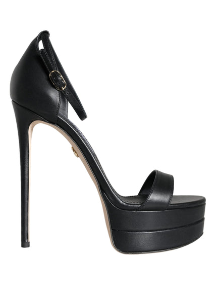 Dolce & Gabbana Black Lamb Leather Ankle Strap Sandals Shoes