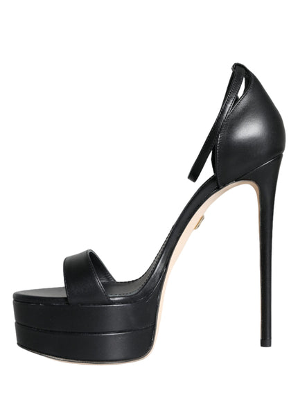 Dolce & Gabbana Black Lamb Leather Ankle Strap Sandals Shoes