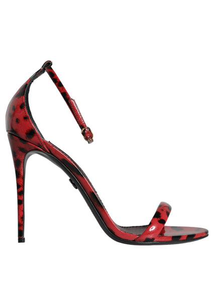 Dolce & Gabbana Red Leopard Leather Ankle Strap Keira Sandals Shoes