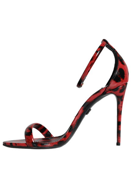 Dolce & Gabbana Red Leopard Leather Ankle Strap Keira Sandals Shoes