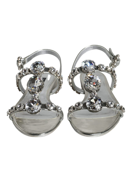 Dolce & Gabbana Silver Crystal Sandals Flats Flip Flops Shoes