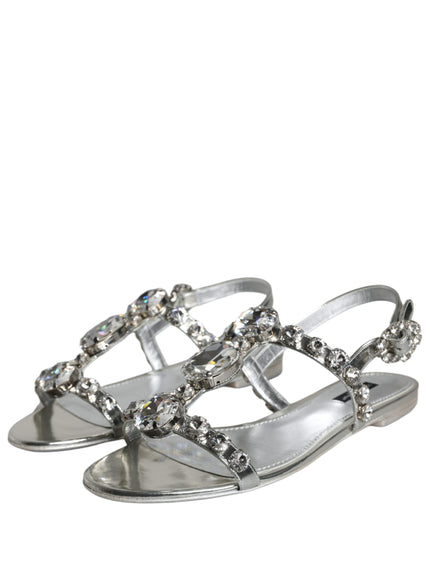 Dolce & Gabbana Silver Crystal Sandals Flats Flip Flops Shoes