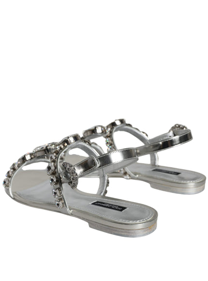 Dolce & Gabbana Silver Crystal Sandals Flats Flip Flops Shoes