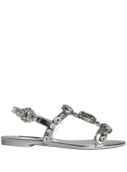 Dolce & Gabbana Silver Crystal Sandals Flats Flip Flops Shoes