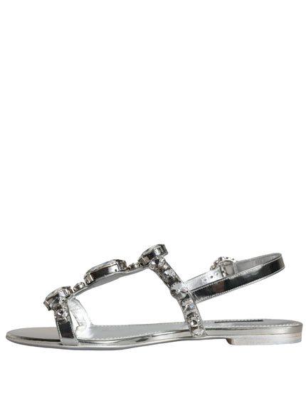 Dolce & Gabbana Silver Crystal Sandals Flats Flip Flops Shoes