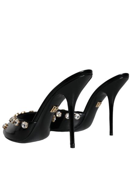 Dolce & Gabbana Black Crystal Heels Keira Sandals Shoes