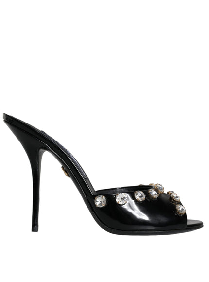 Dolce & Gabbana Black Crystal Heels Keira Sandals Shoes