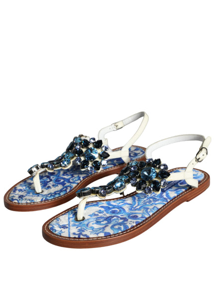 Dolce & Gabbana Multicolor Leather Crystals Flats Sandals Shoes