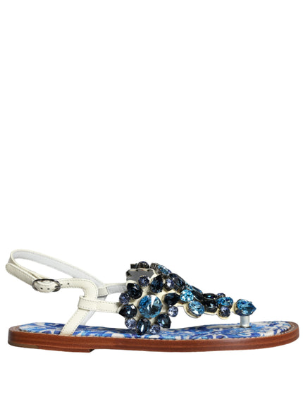 Dolce & Gabbana Multicolor Leather Crystals Flats Sandals Shoes