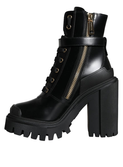 Dolce & Gabbana Black Calf Leather Logo Trekking Biker Boots Shoes