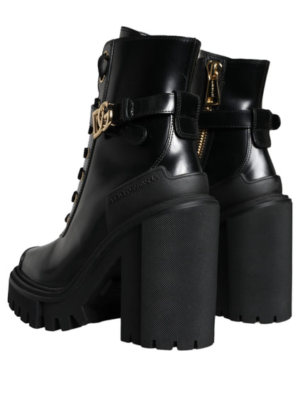 Dolce & Gabbana Black Calf Leather Logo Trekking Biker Boots Shoes