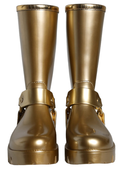 Dolce & Gabbana Metallic Gold Rubber PVC Rain Boots Shoes