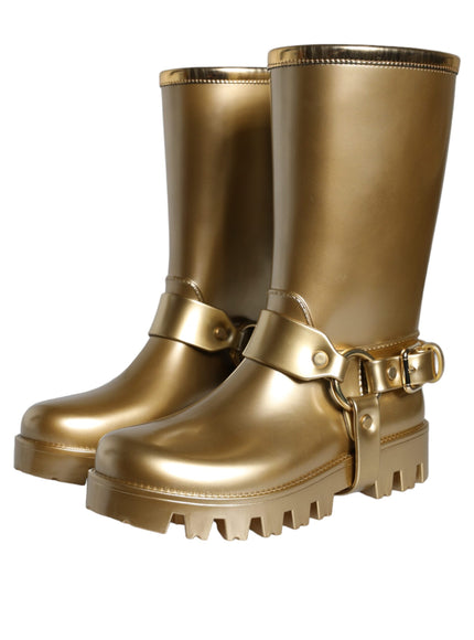 Dolce & Gabbana Metallic Gold Rubber PVC Rain Boots Shoes