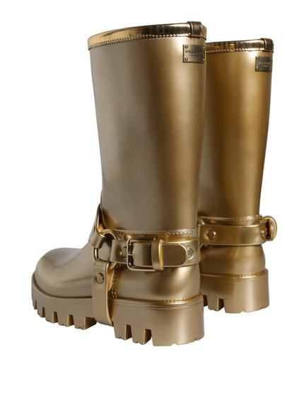 Dolce & Gabbana Metallic Gold Rubber PVC Rain Boots Shoes