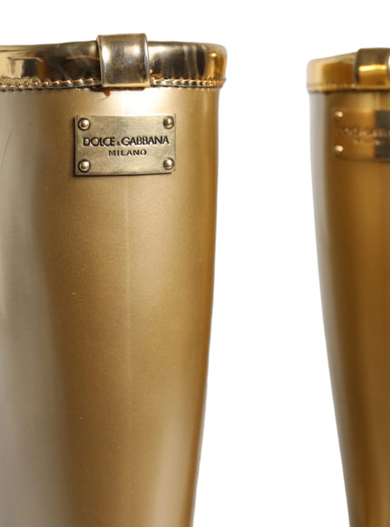 Dolce & Gabbana Metallic Gold Rubber PVC Rain Boots Shoes