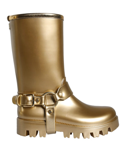 Dolce & Gabbana Metallic Gold Rubber PVC Rain Boots Shoes