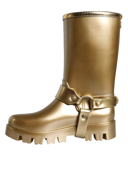 Dolce & Gabbana Metallic Gold Rubber PVC Rain Boots Shoes