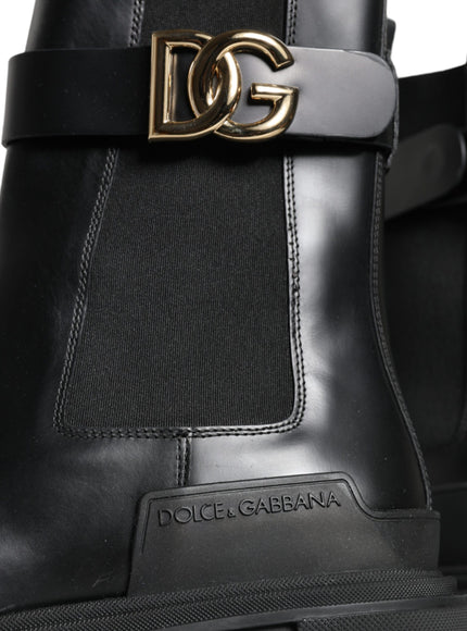 Dolce & Gabbana Black Leather Combat Mid Calf Boots Shoes